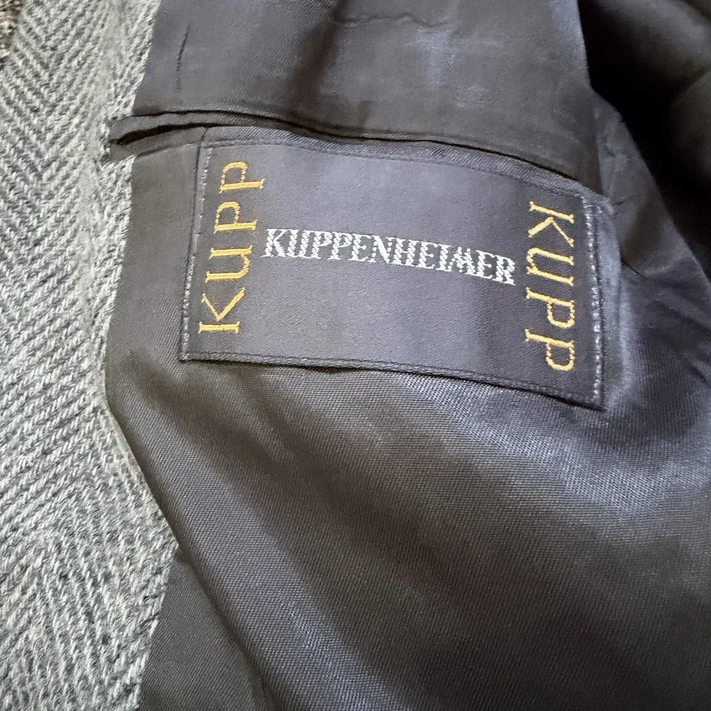 Vintage Men's 46L Kuppenheimer Tweed Herringbone Gray Wool Blazer Kupp Jacket
